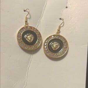 Gold and Black Lion Medallion Earrings